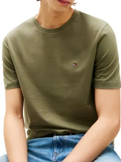 T-shirt en coton kaki avec un col rond et des manches courtes