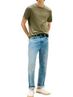 T-shirt en coton kaki avec un col rond et des manches courtes
