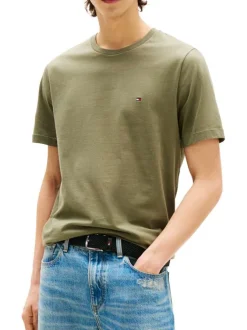 T-shirt en coton kaki avec un col rond et des manches courtes