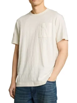 T-shirt en coton kaki avec un col rond et le logo brodé en petit