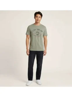 T-shirt en coton kaki avec un imprimé de la marque et une coupe droite