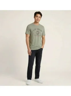 T-shirt en coton kaki avec un imprimé de la marque et une coupe droite