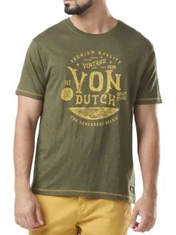 T-shirt en coton kaki avec un imprimé une coupe droite et un col rond