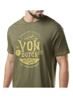 T-shirt en coton kaki avec un imprimé une coupe droite et un col rond