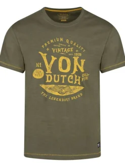 T-shirt en coton kaki avec un imprimé une coupe droite et un col rond