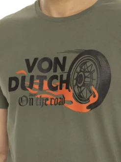 T-shirt en coton kaki avec un imprimé une coupe droite et un col rond