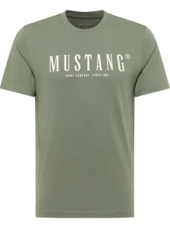 T-shirt en coton kaki à col rond orné d'un logo oversize à l'avant