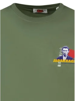 T-shirt en coton kaki à coupe droite pourvu de manches courtes