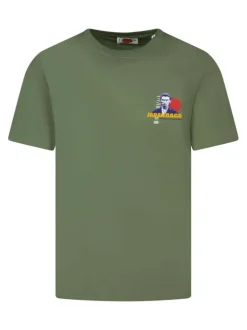 T-shirt en coton kaki à coupe droite pourvu de manches courtes