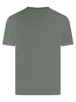 T-shirt en coton kaki à coupe droite pourvu d'un col rond en maille piquée