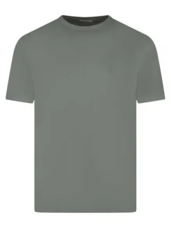 T-shirt en coton kaki à coupe droite pourvu d'un col rond en maille piquée