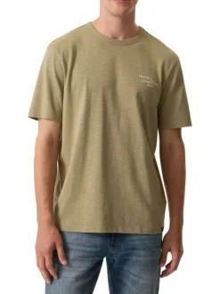 T-shirt en coton kaki imprimé avec une coupe droite et un col rond