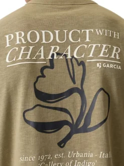 T-shirt en coton kaki imprimé avec une coupe droite et un col rond