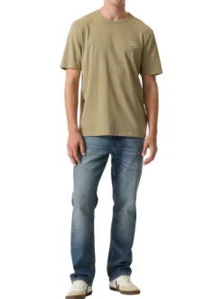 T-shirt en coton kaki imprimé avec une coupe droite et un col rond
