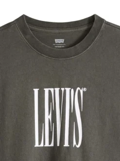 T-shirt en coton kaki imprimé à coupe droite pourvu d'un col rond