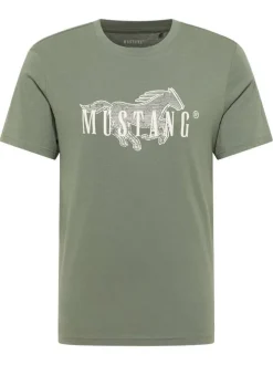 T-shirt en coton kaki orné d'un imprimé fantaisie et d'un col rond