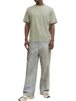 T-shirt en coton kaki pourvu d'un col rond et de manches courtes