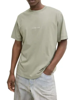 T-shirt en coton kaki pourvu d'un col rond et de manches courtes