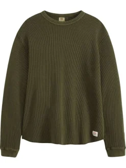 T-shirt en coton kaki uni avec un col rond et des manches longues