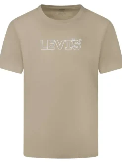 T-shirt en coton kaki uni avec un col rond et le nom de la marque