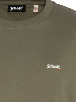 T-shirt en coton kaki uni avec un col rond et le nom de la marque en petit