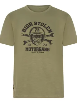 T-shirt en coton kaki uni avec un col rond et une coupe droite