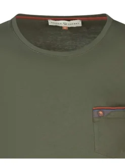 T-shirt en coton kaki uni avec un col rond et une poche plaquée sur la poitrine