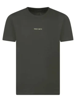 T-shirt en coton kaki uni avec une coupe droite à col rond et des manches courtes