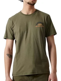 T-shirt en coton kaki uni avec une coupe droite et un col rond