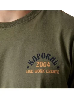 T-shirt en coton kaki uni avec une coupe droite et un col rond