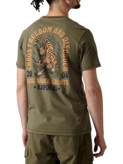 T-shirt en coton kaki uni avec une coupe droite et un col rond