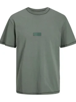 T-shirt en coton kaki uni avec une coupe droite et un col rond