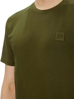T-shirt en coton kaki uni avec une coupe droite et un col rond