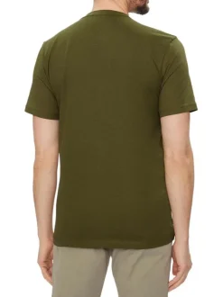 T-shirt en coton kaki uni avec une coupe droite et un col rond