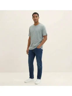 T-shirt en coton kaki uni avec une coupe droite et un col rond