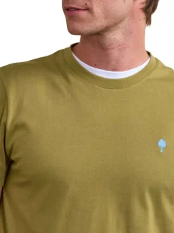T-shirt en coton kaki uni avec une coupe droite et un col rond
