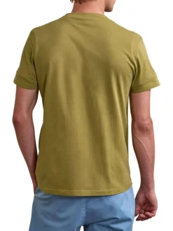 T-shirt en coton kaki uni avec une coupe droite et un col rond