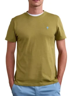 T-shirt en coton kaki uni avec une coupe droite et un col rond