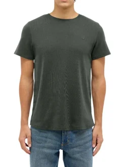 T-shirt en coton kaki uni avec une coupe droite et un col rond