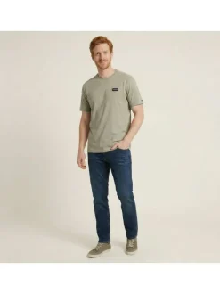 T-shirt en coton kaki uni avec une coupe droite et un col rond