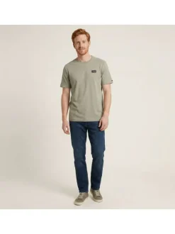 T-shirt en coton kaki uni avec une coupe droite et un col rond