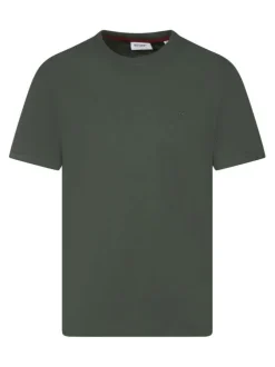 T-shirt en coton kaki uni avec une coupe droite et un col rond