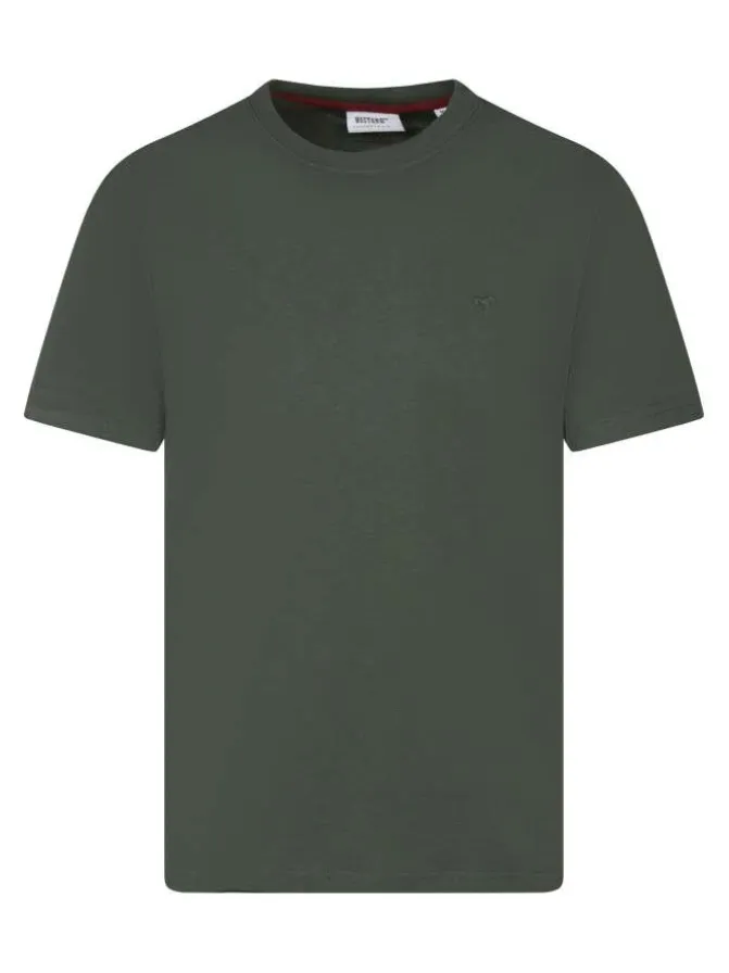 T-shirt en coton kaki uni avec une coupe droite et un col rond