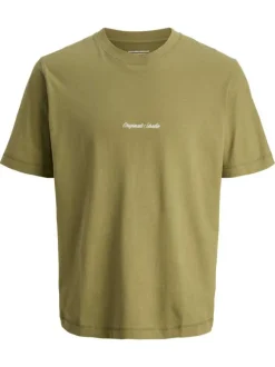 T-shirt en coton kaki uni avec une coupe droite et un col rond