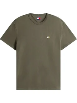 T-shirt en coton kaki uni avec une coupe droite et un col rond