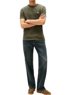 T-shirt en coton kaki uni avec une coupe droite et un col rond