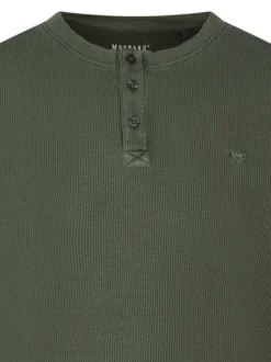 T-shirt en coton kaki uni avec une coupe droite et un col tunisien