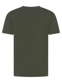 T-shirt en coton kaki uni avec une moto en relief à l'avant et un col rond