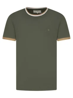 T-shirt en coton kaki uni à col rond avec le mini logo à la poitrine