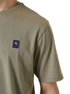 T-shirt en coton kaki uni à col rond avec patch de la marque